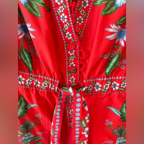 Farm Rio: Red Sweet Bloom Bouquet Organic
Cotton Romper / Mini Dress - Picture 6 of 11